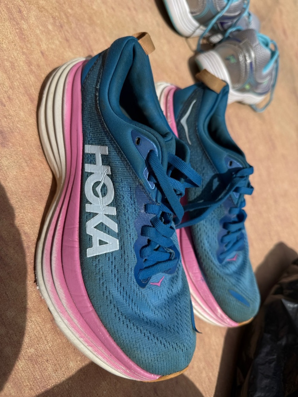 Hoka Women's Teal Athletic Sneakers with Pink Midsole